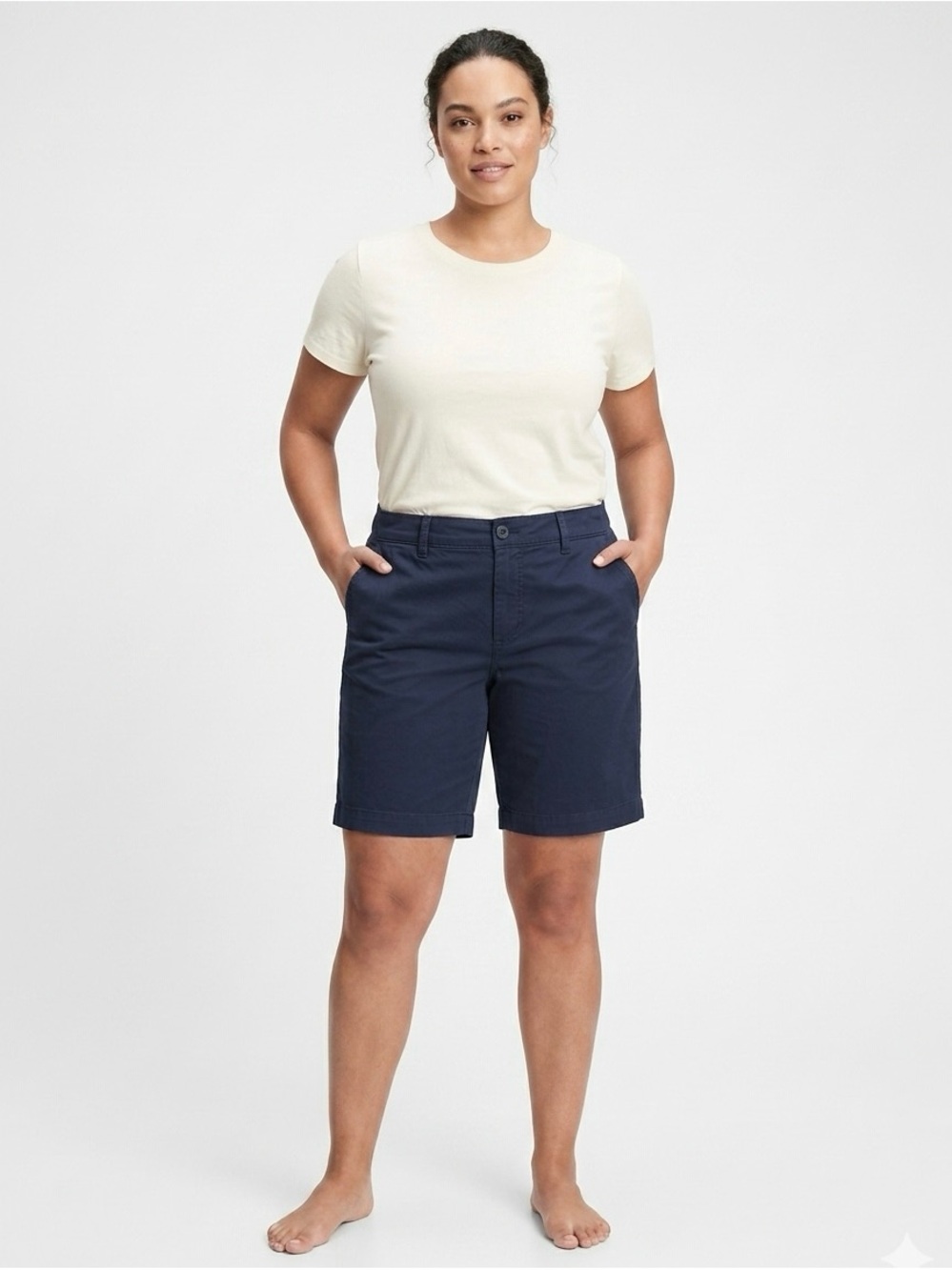 AG Adriano Goldschmied Navy Cotton Chino Bermuda Shorts Women's Size 31 Classic - Picture 2 of 9